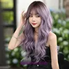 Wig Womens Long Curly Hair Grey Purple Top Dyed Fashion Headpiece Synthetic Fiber Simulation Full Set