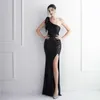 Runway Dresses YIDINGZS Women One Shoulder Slit Sequin Evening Dress Silver Ruffles Celebrity Maxi Dress Sexy Slash Neck Long Party Dress Y240426