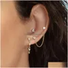 Hoop Huggie 1pc rostfritt stål kubiskt zirkonium små örhängen för kvinnor kedja hänge helix tragus brosk örhänge piercing juvel dhup9