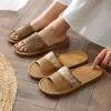 Set Bamboo Weaving Home Linen Slifors Summer Slifors Schede di bambù Rattan Weaving Women Slivers Mujer Zapatilla