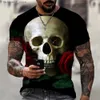 Men's T-Shirts Cool Skull Print T-shirt Mens Trend 3D Pattern Short Sleeve Personalized Horror Style Street Apparel Large Round Neck Top Q240426