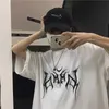 メンズTシャツプラスサイズレディースTシャツヒップホップルーズパンクレタープリントトップブラックサマー90SグラフィックかわいいH240425