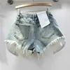 Shorts femininos 2024 Verão New Womens Hole jeans shorts alta cintura emagrece