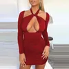 Lässige Kleider Celmia Frauen sexy hohle Brust Mini Kleid verdrehte Halfter Sundress Seite plissierte Langarm Bodycon Short Vestido Party Club