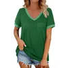 Magliette da donna t-shirt a colori solidi v al collo maniche corta cotone tasca sciolta semplice camicetta da design