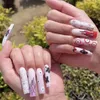 False Nails White Long Ballet Fake With Flame Printed Natural Unbreakable Nail Simple Wear For Professional Art Salon Supply