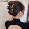 Clamps AWAYTR New Women Rainbow Love Large Hair Claw Clip Elegant Ponytail Hair Crab Shark Clip Girls Hairpin Clips Hair Accessories Y240425