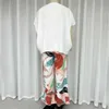 Women's Two Piece Pants Wefads two-piece summer casual solid V-neck Batwing Slave loose top wide leg printed elastic waist pants set T-shirt Y240426