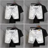 Herren Jeans Herren Koreanisch Retro Japanisch vielseitige, lose geradlinige Denim Shorts Casual Hosen Jungen weiße Farbe kurz zerrissener Hip Hop Dhipm