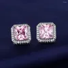 Boucles d'oreilles à étalon en argent Color Fashion carré incrusté rose cubique zircone luxe pour femmes filles bijoux de mariage féminin en gros dropship