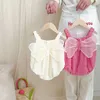 Rompers New Summer Baby Flower Bodysuit Toddler Sweet 3D Butterfly Jumpsuit Girls Pink Outwear Clothes H240509