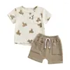 衣類セットベイビーボーイリネン衣装半袖Tシャツトップスとポケットショーツ夏の幼児用服セット