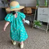 Mädchenkleider 3-8T Sommer Kinder Mädchen Kleid Tupfen gedruckt gedruckt Kurzschlärm Rückenfreie Prinzessin Kleider Kinder Baby Girls Strand Vestidosl2404