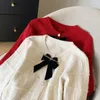 Women's Knits Harajuku Korean Fashion Pearl Button Warm Sweater 2024 Spring Office Lady Elastic Autumn Sweet Bow Knitted Cardigan Coat