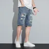 Mäns jeans 2024 Summer Shorts Men hip Hop Denim Hollow Out Distessed Blue Ripped For Streetwear Punk