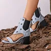 Dress Shoes 2024 Summer Women's Riveted Hollow Cool Boots Comfortable Chunky Heels Sandals For Girls Womens Plus Size 44 45 47 48