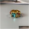 Bands Anneaux Niche Mondo rétro Retro Gemstone Ring incrustée Lumière Luxury High Court Style Gold Index Ins Fashion All-Match Jewelry Gift Dhkov