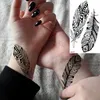 Tattoo Transfer schwarzer kleiner Löwenzahn Mode Füße Temporäre Tattoos für Frauen Erwachsene Feder spartanische realistische falsche Tattoo Körperkunst TATOO -Aufkleber 240426