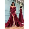 Prom Bury Long Sleeves Split Dresses Off The Shoulder Ruched Formal Party Evening Gowns Low Back Ocn Dress Bc12781