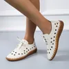 Casual Shoes Designer Women Flats Breathable Sew Oxford Sneakers Woman Lace-Up Leather Hollow Moccasins Loafer Black For