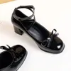 Black Mary Jane dames pompen dik hoge hakken schoenen vrouwelijk lolita square teen schoenen lente mode feestje leren vrouw schoenen 240423