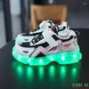Casual Shoes 25-36 USB Charging Children LED Sole Luminous Sneakers For Girls Boys Kids Mesh Breathable