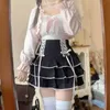 Saias 2024 Estilo japonês Kawaii Lolita Saias plissadas Escola Coreana Mulheres 90 da cintura alta bandagem Fada y2k Skirt estética Y240420