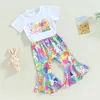 Ensembles de vêtements Rteyno Pâques Tenues pour les enfants Toddler Kids Girls T-shirt t-shirts Tops Pantalon Flare Baby Bell-Bottom