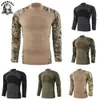 Tactische T-shirts US Army Military Uniform Hunting Tactical T-shirt Lange mouwen Cotton Derde generatie Battle Kikkerhemd Heren Training Camo Shirt 240426