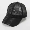 Ball Caps Summer Breathable Ultra-Thin Quick DrySolid Color Women Lace Embroidery Flower Baseball Cap Hollow Out Black/White Sun Hat J240425