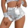 Женские шорты Новые женщины с высокой талией Rufffle Edge Sexy Gold Casual Shorts DS Bar ведущий танцевальный спектакль Y240425