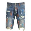 Short masculin pour hommes Blue Tear Hole Denim Shorts Summer Street Street Paint Casual PEINTURE IMPRESSL2404