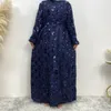 Ethnic Clothing Light Sequin Women's Abayas Middle Eastern Dubai Turkey Solid Daily Muslim Dress Women Long Sleeve O-neck Ladies