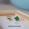 Designer lyxiga smycken örhänge hög version Lucky Clover Ear Clam V Gold Thicked 18k Rose Plated Earstuds Malachite örhängen och