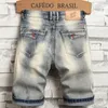 Summer Moda Moda Stretch Shorts Retro High Street Style Antigo Slim Fit Jeans Short Splicing Design 98% Cotton Brand 240415