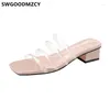 Slippers Summer Transparent Block Heel Shoes Outdoor Sliders Moda Sepatu Wanita Moda Mujer 2024 Buty