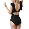 Women's Swimwear Hollow Out High Waisted Sexy Bikini Ruffled Sleeve One Piece Swimsuit Solid Low Cut Bow For Women
