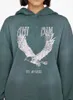 Women's Hoodies Vintage Washed Green Eagle Print Sweatshirts Women Autumn Cotton Warm Casual Loose Pullover Tops Streetwear Chic Hoodies Female