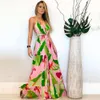 Vår- och sommarkvinnor Deep V Backless Dress Bohemian Floral Strap for Women 124