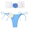 Kvinnors badkläder Flower Tube Top Swimsuit Stylish 3D Bandeau Bikini Set With Lace-Up Briefs Patchwork Color Bathing Suit