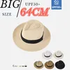 Big Head Panaman Straw hat met opvouwbaar geweven plus maat 6064cm mannen Jazz Top Zonbescherming Shading 240408