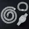 Strands Fashionable and Exquisite Necklace+Watch+Bracelet Hip Hop 16MM Miami Cuban Link Chain Mens Water Diamond Set Rap Singer Shining Jewelry 240424