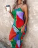 Lässige Kleider sexy elegante Abendparty -Farbblock -Dye -Print -Cami Maxi Kleider Mode 2024 Sommer