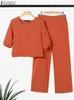 Zanzea Elegant Women Fashion Puff Sleeve Pant sets 2pcs Solid OL TRAPTERS COLLET