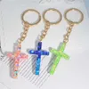 Chaços de chaves de cola feita à mão Class Cross Keychain com lantejoulas de flores secas coloridas pingentes para mulheres para garotas ornamentos DIY Presente popular