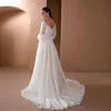Zarif uzun puflu kol beyaz maxi elbiseler kadın akşam parti kıyafeti sonbahar moda askısız sırtsız zemin uzunluğu elbise 240418