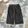 Streetwear y2k shorts harajuku hiphop skelett grafisk knälängd denim gym shorts mens kvinnor gotiska män basket kort 240415