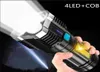 Ficklampor facklor 4 -lamp LED multifunktionell stark ljus USB -laddningsbar fackla cob -sida utomhus multifunktionell spotlightflas2500056