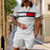 Summer Mens Suit Trend 3D -print Vintage Check Polo Shirt Shorts Twee -delige set zachte mode casual heren kleding tracksing 240419