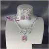 Zestawy biżuterii ślubnej 2024 INS TOP SPRZEDAŻ Luksus 925 Sterling Sier Fill Radiant kształt Pink Topaz CZ Diamond Dangle Kolczyki Kobiety Penda Dhtdf